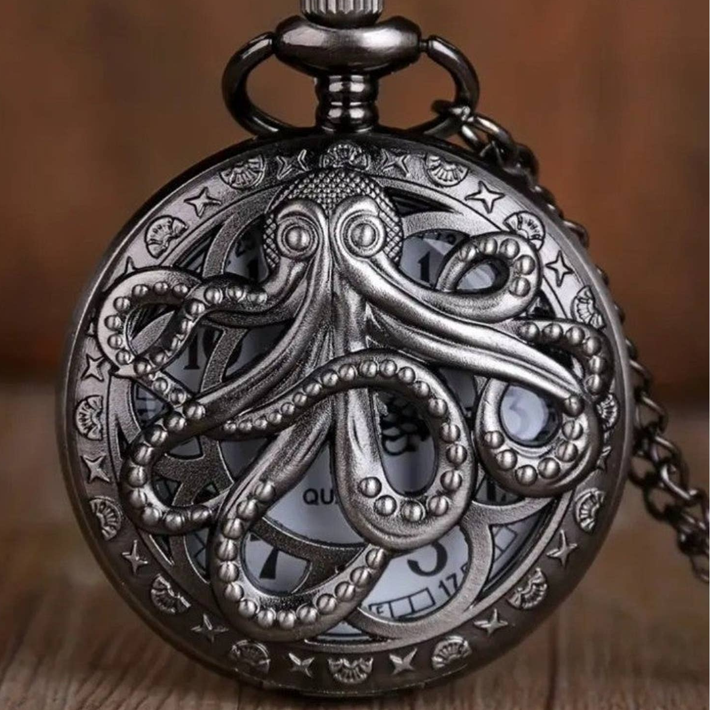 Octopus Kraken Pocket Watch Giant Squid Solid Bronze Pirate Sailor Surfer Gift!